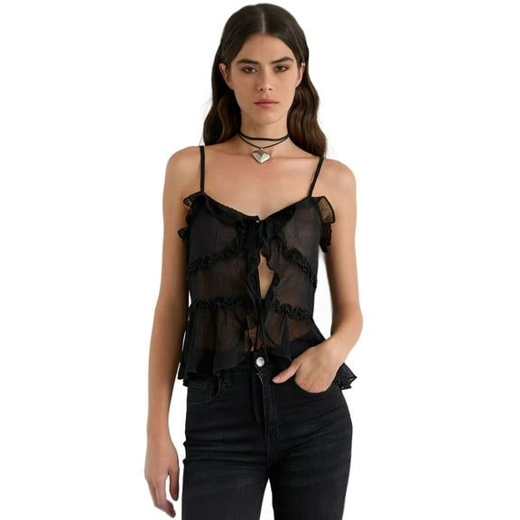 Ruffle Detail Tulle Blouse