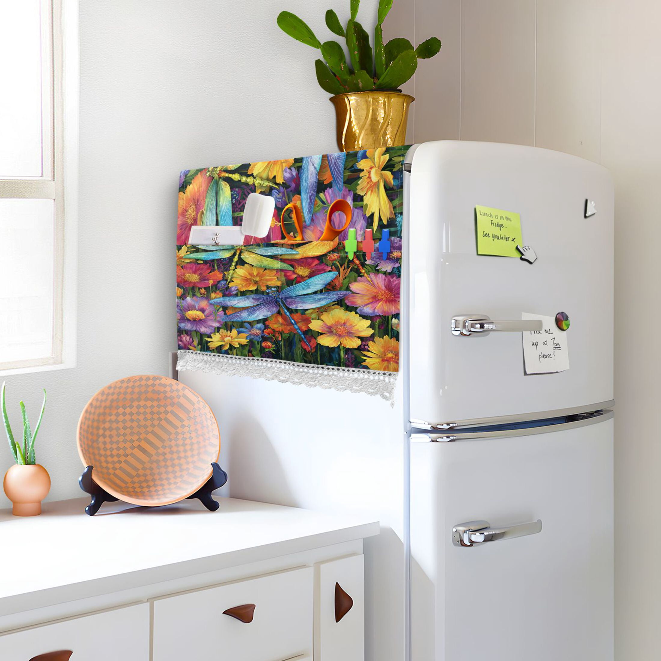 Wobogo Dragonfly Floral Breeze Washing Machine Cover Dustproof Washer Dryer Cover Waterproof Laundry Room Decorative Protector