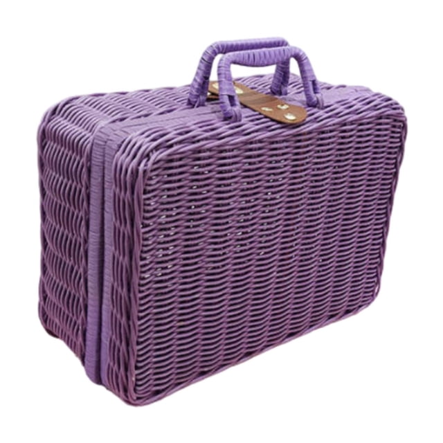 Maleta tejida, maleta de picnic, contenedor de artículos diversos, caja de regalo portátil, estuche de maquillaje, estuche de almacenamiento tejido a Violeta XL