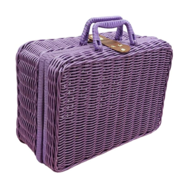 Maleta tejida, maleta de picnic, contenedor de artículos diversos, caja de regalo portátil, estuche de maquillaje, estuche de almacenamiento tejido a Violeta XL