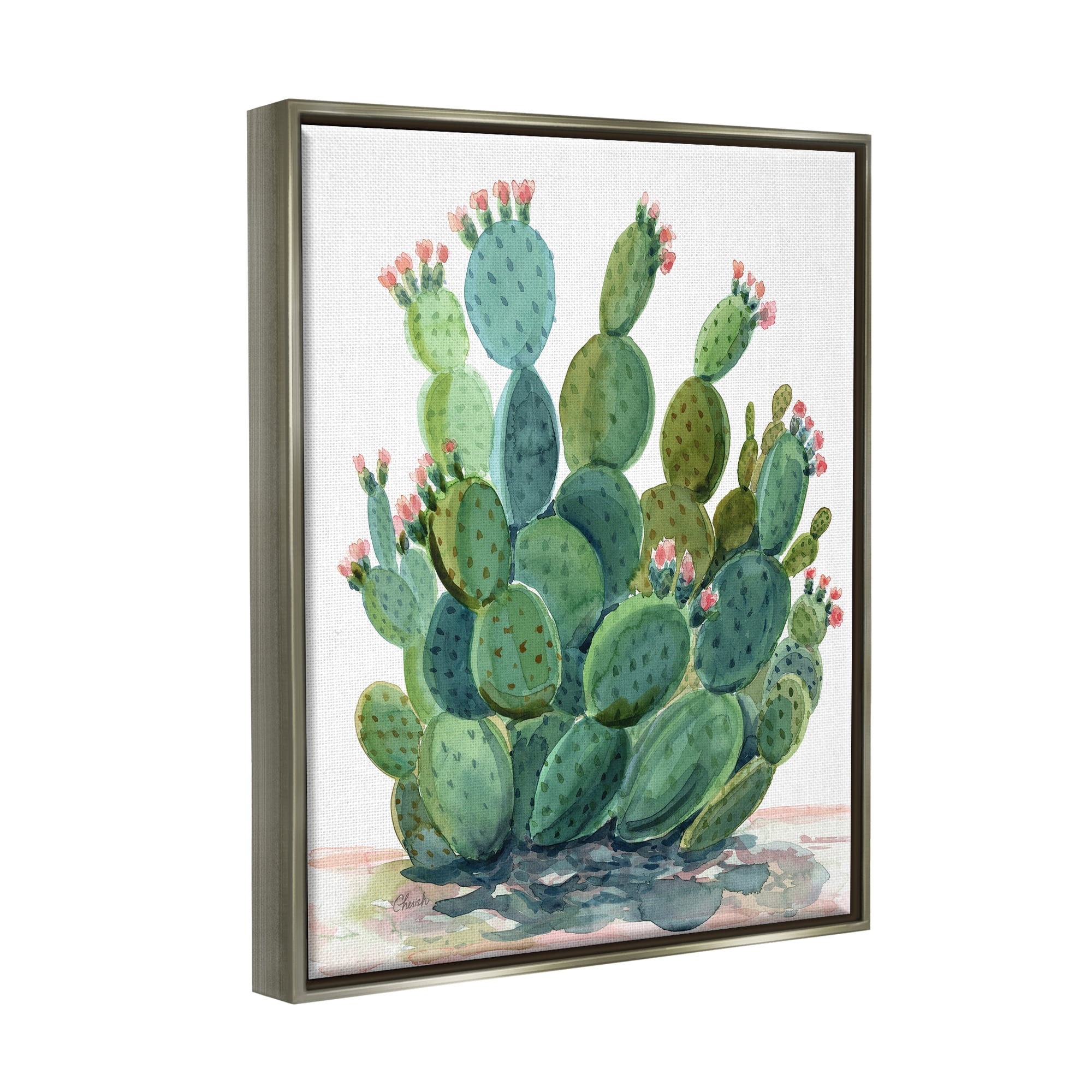 Stupell Botanical Desert Prickly Pear Cactus Botanical & Floral Painting Gray Floater Framed Art Print Wall Art