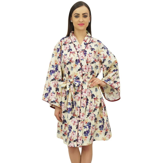 Bimba Kimono de Demoiselle d'Honneur à Manches Longues Imprimé Floral pour Femme, Robe Cache-Cœur Wrap - 16