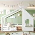 thumbnail image 2 of Miniyam Twin Floor Bed for Kids with Guardrails and Roof, Montessori House Bed Frame, White, 2 of 7
