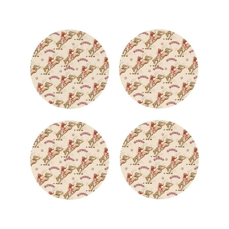 

Tideii Howdy Cowgirl for Leather Coasters 4 Pieces Anti-fouling and Anti-scalding Decorative Coasters Suitable for Restaurants Kitchens Coffee Shops-Round Shape