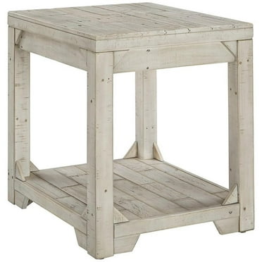 Bowery Hill Solid Pine Wood End Table in Whitewash