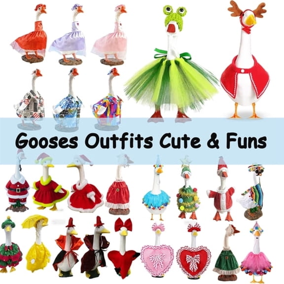 BESTSKY 7 Inch Mini Desk Goose Outfit with Frog-Shaped Knitting Hat,Green Tutus Dress,Magnetic Goose Figurine Costume Set,Decorative Desktop Goose Clothes,Fun Seasonal Mini Goose Outfit