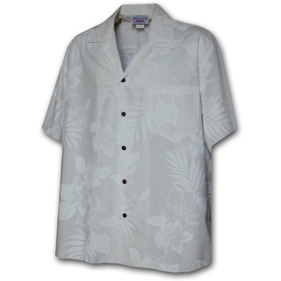 Pacific Legend Chemise Hawaïenne Florale Tropicale de Mariage pour Hommes Blanche-Blanc3585-L