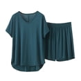 thumbnail image 3 of Jamicy Womens Pajamas Set Round Neck Soft Loose Short Sleeve Top with Bermuda Shorts Pajama Set Home Wear Two-Piece Set, 3 of 8