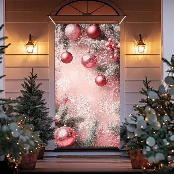 Christmas Door Cover Decorations with Santa Claus Pattern Holiday Party Decorative for Front Door Indoor Wall Fireplace Mantle Home Festive Xmas Decor