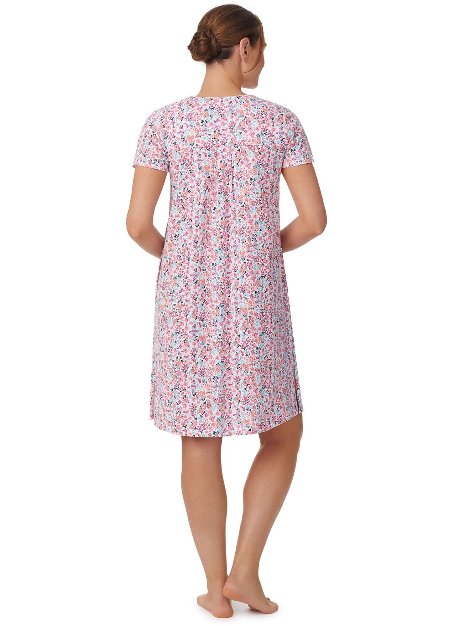 Aria Women’s Short Sleeve Split Neck Henley Nightgown 40”, Sizes XS to 5X