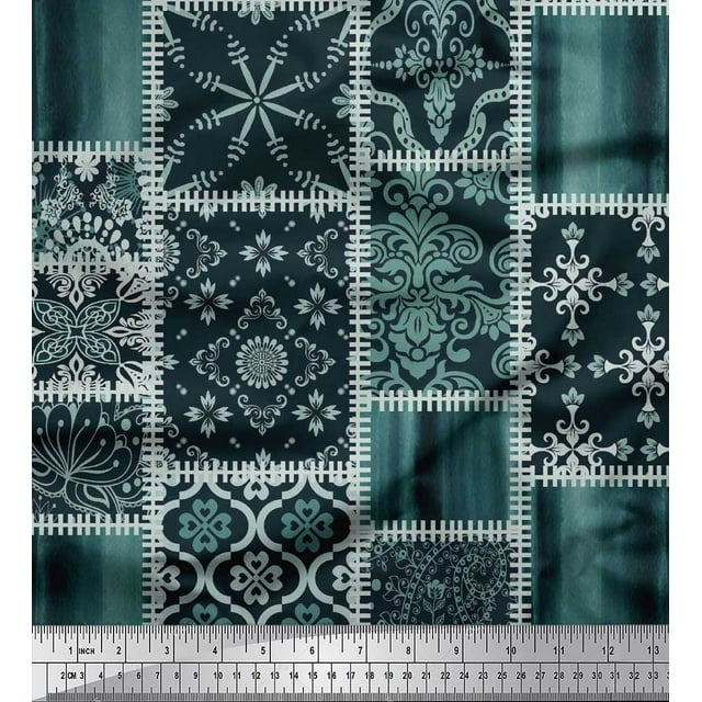 Soimoi Polyester Georgette Fabric Paisley,Mandala & Quatrefoil Patchwork Fabric Prints By Yard 42 Inch Wide
