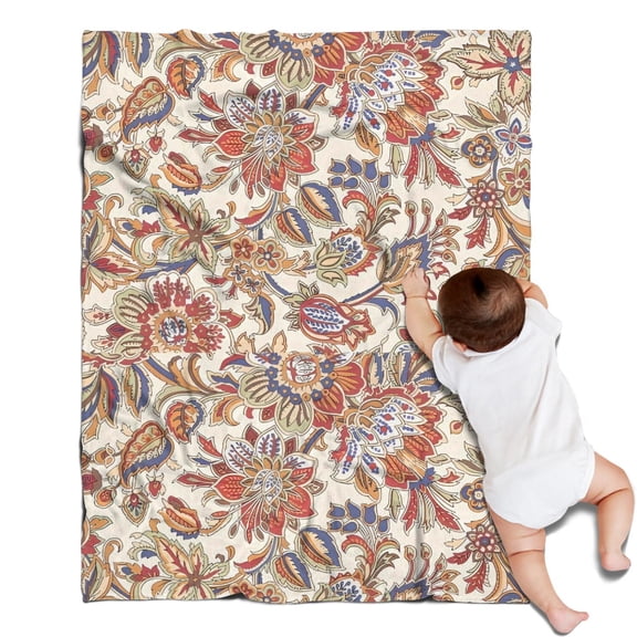 Beige Floral and Paisley Pattern Blanket,Comfortable Soft Flannel Throw Blanket,All Season,Warm Lightweight Blankets for Sofa Bed Couch Living Room Chair,30"x40"