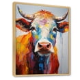 thumbnail image 2 of Designart "Expressionist Portrait Of A Colorful Cow" Animals Cow Floater Framed Wall Art Living Room, 2 of 5