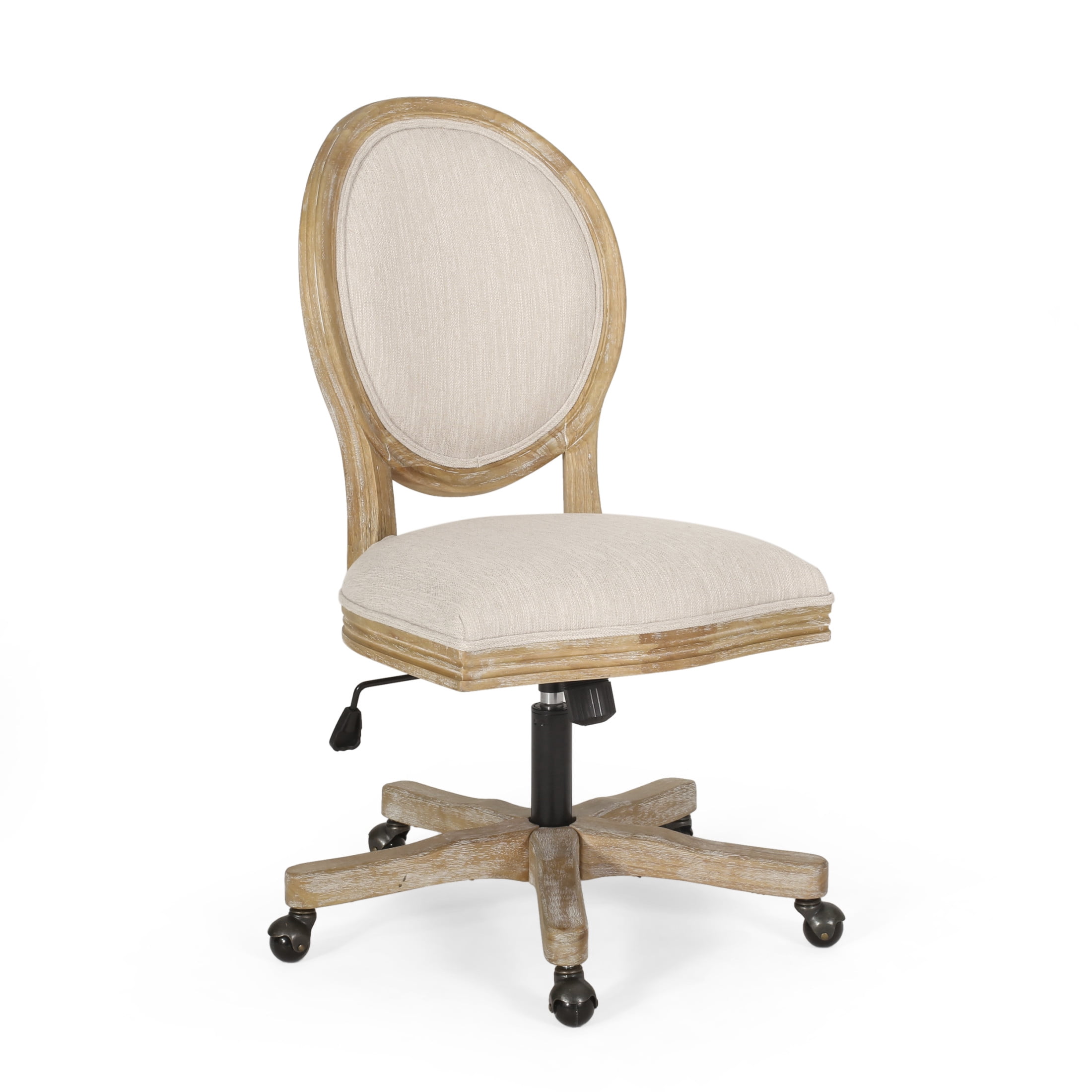Elliston Upholstered Swivel Office Chair, Beige and Natural