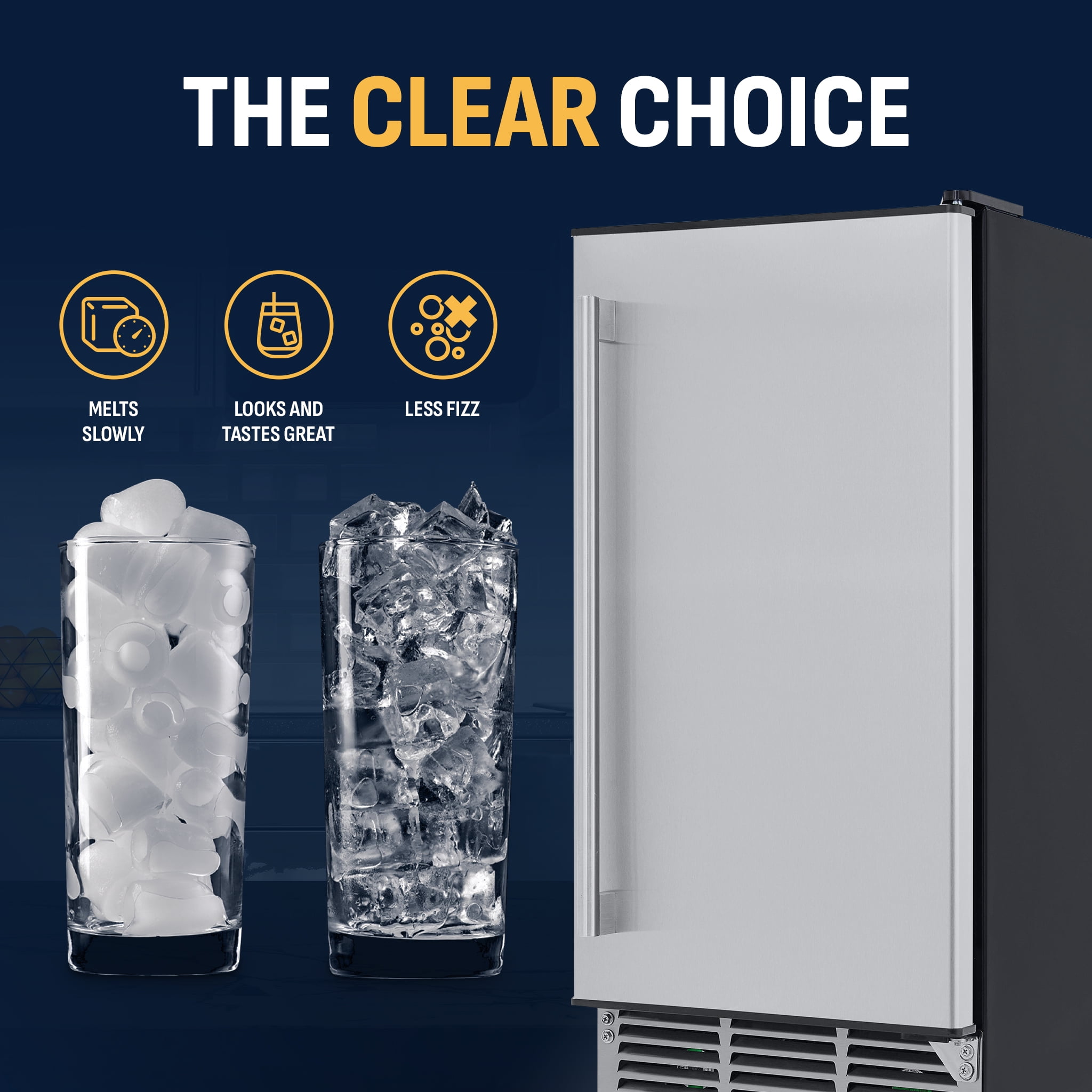 Newair 15” Undercounter 80 lbs. Daily Clear Ice Cube Maker Machine, Built-in or Freestanding Design, 40 Cubes ready in 15-30 Mins, Fingerprint Resistant Door, Self-Cleaning Function, LED Controls