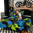 thumbnail image 4 of Meiyoeat Sport Motorcycle King Size Comforter Sets 3Pcs,Graffiti Splash Print Comforters King Size,Blue Green Orange Black,1 Comforter and 2 Pillowcases, 4 of 6