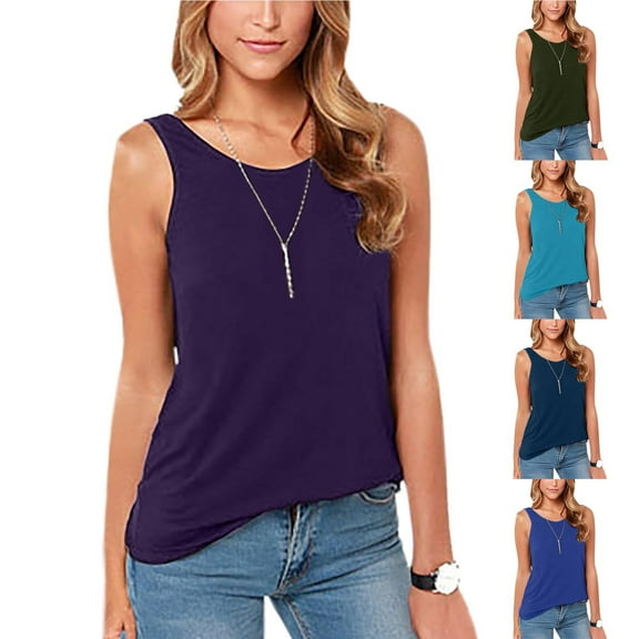 HAPIMO Women's Loose Tank Tops Summer Beach Tees Solid Color Cotton Sleeveless Workout Shirts Round Neck Casual Relaxed Tops for Teen Girls Trendy Green