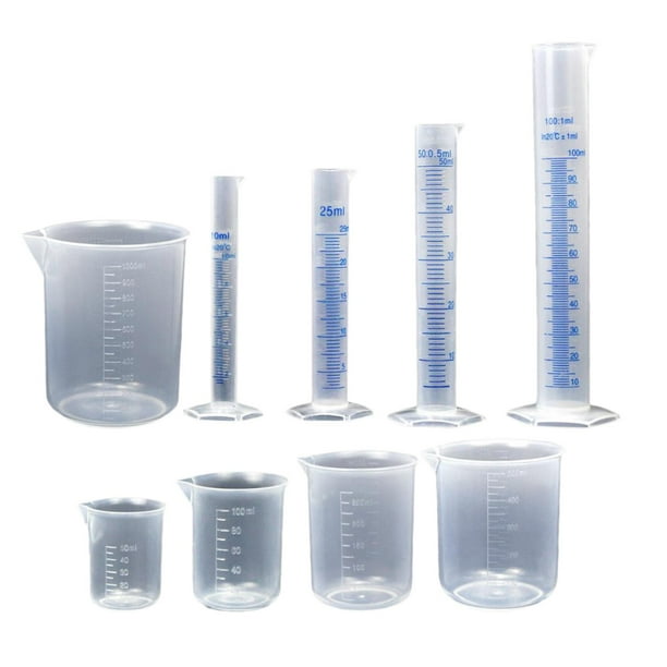 de cilindros y vasos de plástico Taza de medir de laboratorio Tubos de laboratorio Equipo de educación e investigación