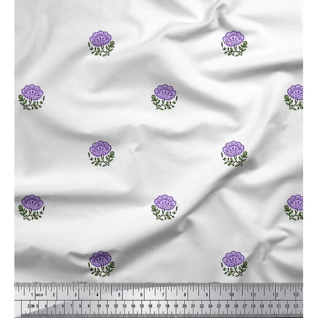 Soimoi Georgette Viscose Fabric Leaves & Floral Block Print Fabric by The Yard 42 Inch Wide