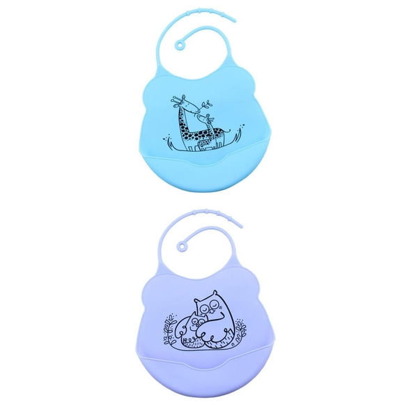 2pcs Baberos De Silicona Suave Para Bebés Delantal Impermeable Para Niños Con Bolsillo Para Comida / Azul