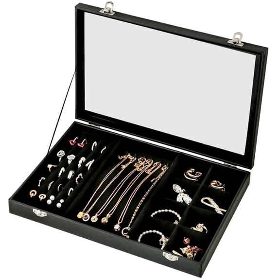 Youersen Jewelry Storage Box with Earring, Ring, Jewelry Holder for Women, Black