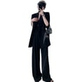 thumbnail image 4 of Traje holgado de verano de manga corta y pantalón de pierna ancha, conjunto de dos piezas con cuello de traje y manga corta y pantalón de pierna ancha, 4 of 4