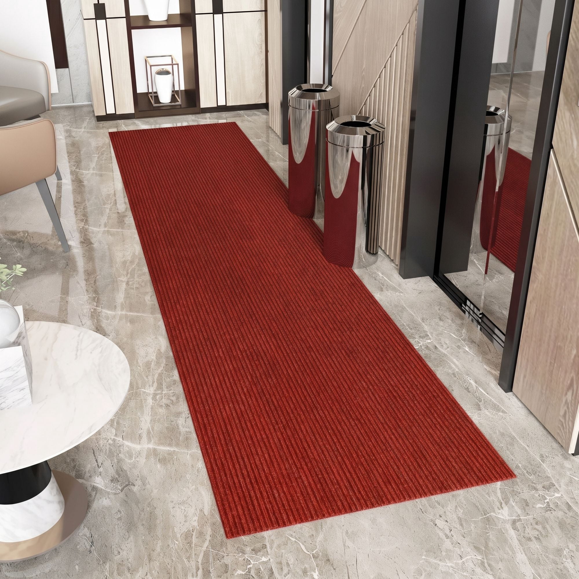 Ottomanson Non-Slip Hallway Runner Rug 2' x 55' Indoor/Outdoor Custom Size Utility Carpet for Garage, Red Ribbed