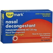 Sunmark Maximum Strength Nasal Decongestant Tablets, 30 mg, 96 Count