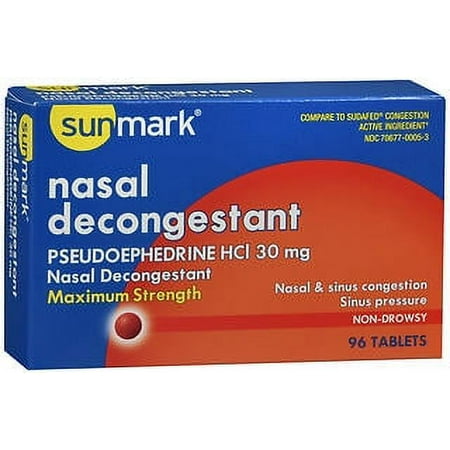 Sunmark Maximum Strength Nasal Decongestant Tablets, 30 mg, 96 Count