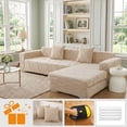 thumbnail image 2 of SHANNA Stretch Sectional Couch Covers Non Slip L Shaped Sofa Slipcover with Elastic Bottom Washable Couch Protector with 2 Pillowcases (Camel, 3+3 Seater), 2 of 12