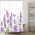 thumbnail image 3 of Lavender Shower Curtain, Purple Lavender Floral Shower Curtain Set, Watercolor Plant Leaves Flower Shower Curtains for Bathroom, Waterproof Fabric with 12 Hooks, 72 x 72 Inches, 3 of 6