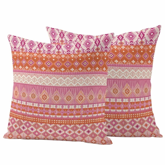 Pink Orange Boho Outdoor Waterproof Pillow Covers, Vintage Ethnic Tribe Abstract Art Decorative Square Throw Pillowcase Sofa Cushion Sham for Patio/Couch/Chair, 18"x18" 2 Pack