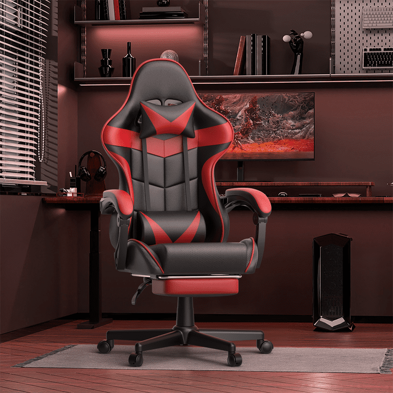 SOONTRANS Red Massage Gaming Chair, Footrest photo 6