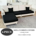 thumbnail image 3 of Couch Cushion Covers for Sectional Sofa L Shape Washable Separate Seat Chaise Couch Cover Stretch Sofa Slipcovers with 2 Pcs Pillowcases(3 Seater + 1 Chaise, Black), 3 of 12