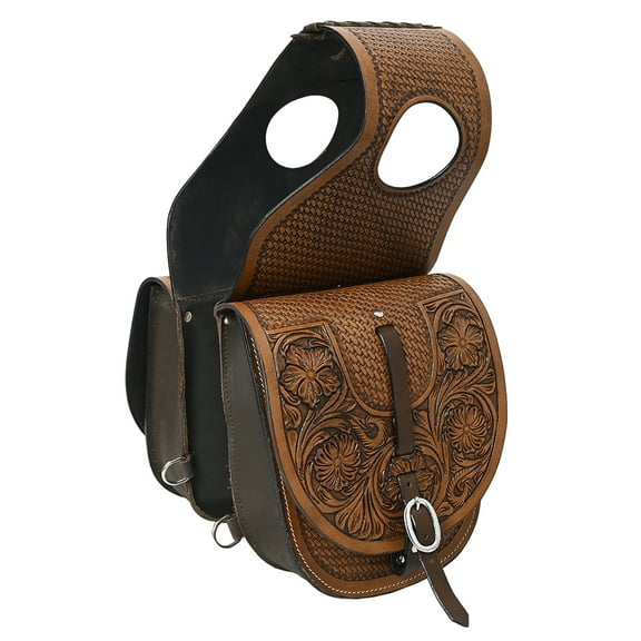 Hilason Western Horse Floral Heavy-duty Trail Ride Genuine Leather Saddle Bag