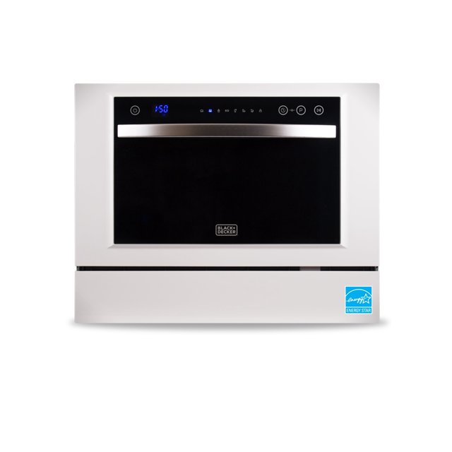 BLACK+DECKER Countertop Dishwasher, 7 Wash Programs, 6-Place Setting Capacity, 24-Hour Delayed Start, ENERGY STAR Certified, BCD6W, White