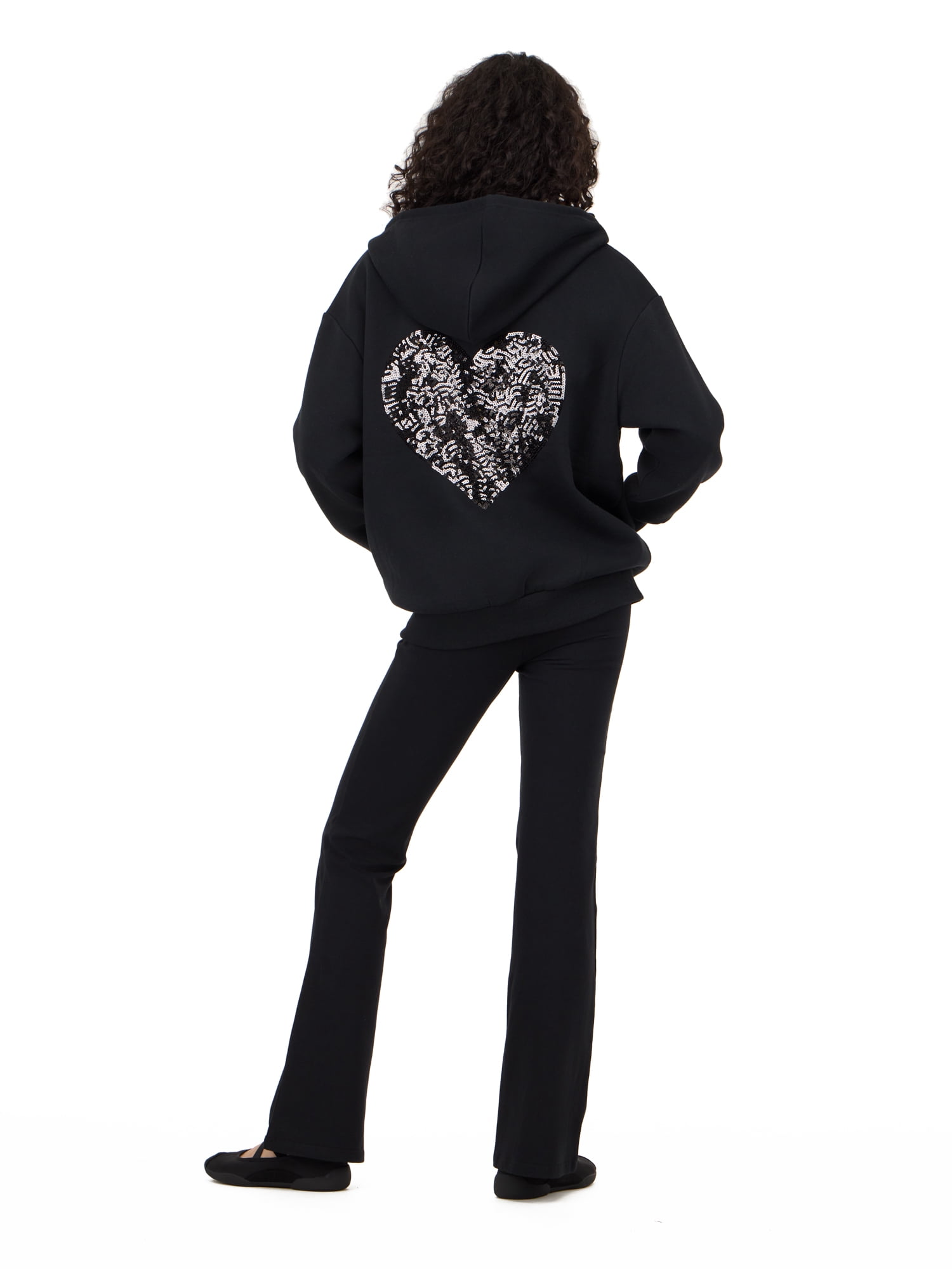 Forever 21 Women's Fleece Zip Up Hoodie with Front and Back Graphic Detail, Relaxed Fit Sweatshirt Jacket, Casual Everyday Layering Style, Black, XXS-4X