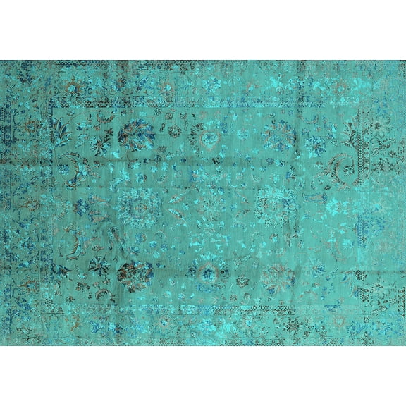 Ahgly Company Machine Washable Indoor Rectangle Oriental Turquoise Blue Industrial Area Rugs, 5' x 7'