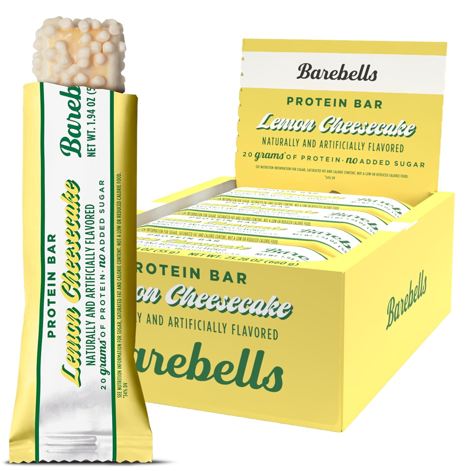 Barebells Protein Bars Lemon Cheesecake - Pack of 12, 20g High Protein Treats - Chocolate Nutrition Bar with 1g Total Sugars - On-The-Go Breakfast or Post-Workout Snack