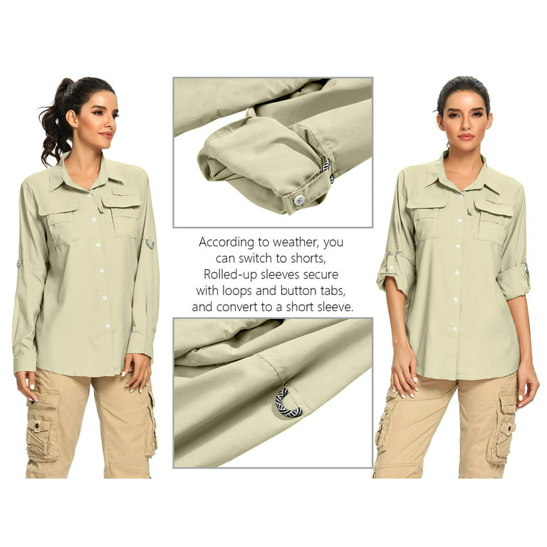 Women's UPF 50 UV Sun Protection Safari Shirt, Long Sleeve Outdoor Fishing  Hiking Shirts