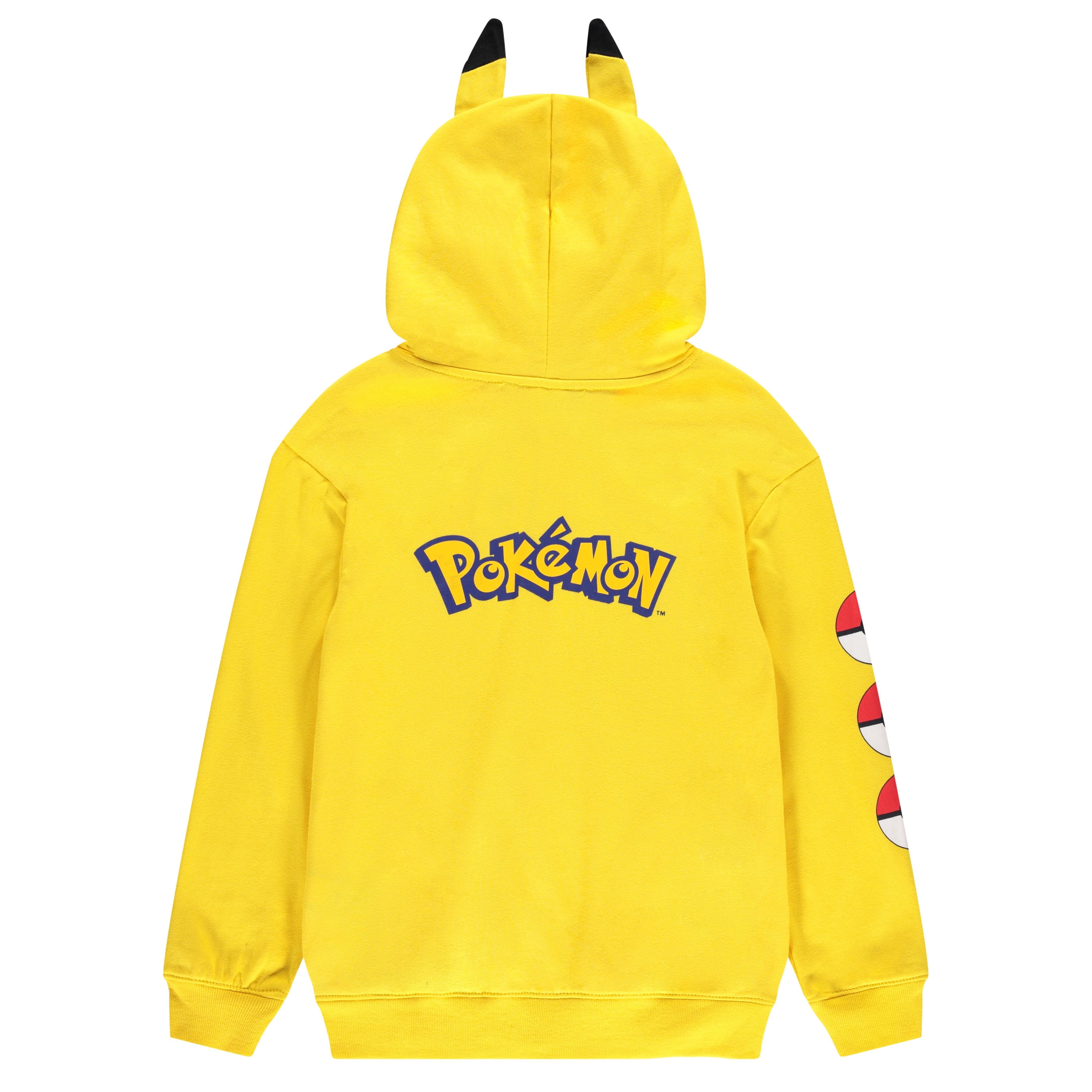 Pokemon Pikachu Costume Hoodie with 3D Ears, Long Sleeve Hooded Sweatshirt, Boys S-XL