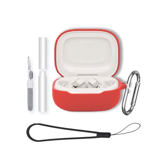 Soft Silicone Protective Case for JBL Live Beam 3/ Buds 3/ Flex 3 Earbuds,Shockproof & Anti-Scratch Cover with Keychain,Lanyard & Cleaning Kit,Anti-Lost & Dustproof Protector-Red