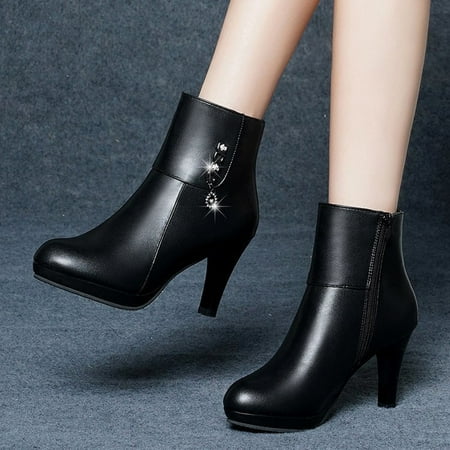 

TIANEK Fashion Solid Zipper Plush Velvet Round Head High Heel White Chelsea Boots Women Reduced
