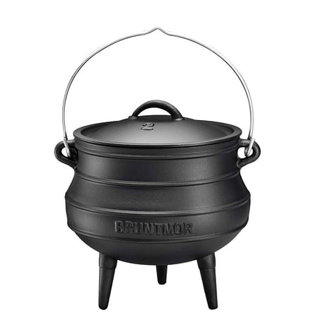 Cast Iron Pre-Seasoned Potjie African Pot, 7 Quarts With Wooden (Best Duty Potjie Pot 3)