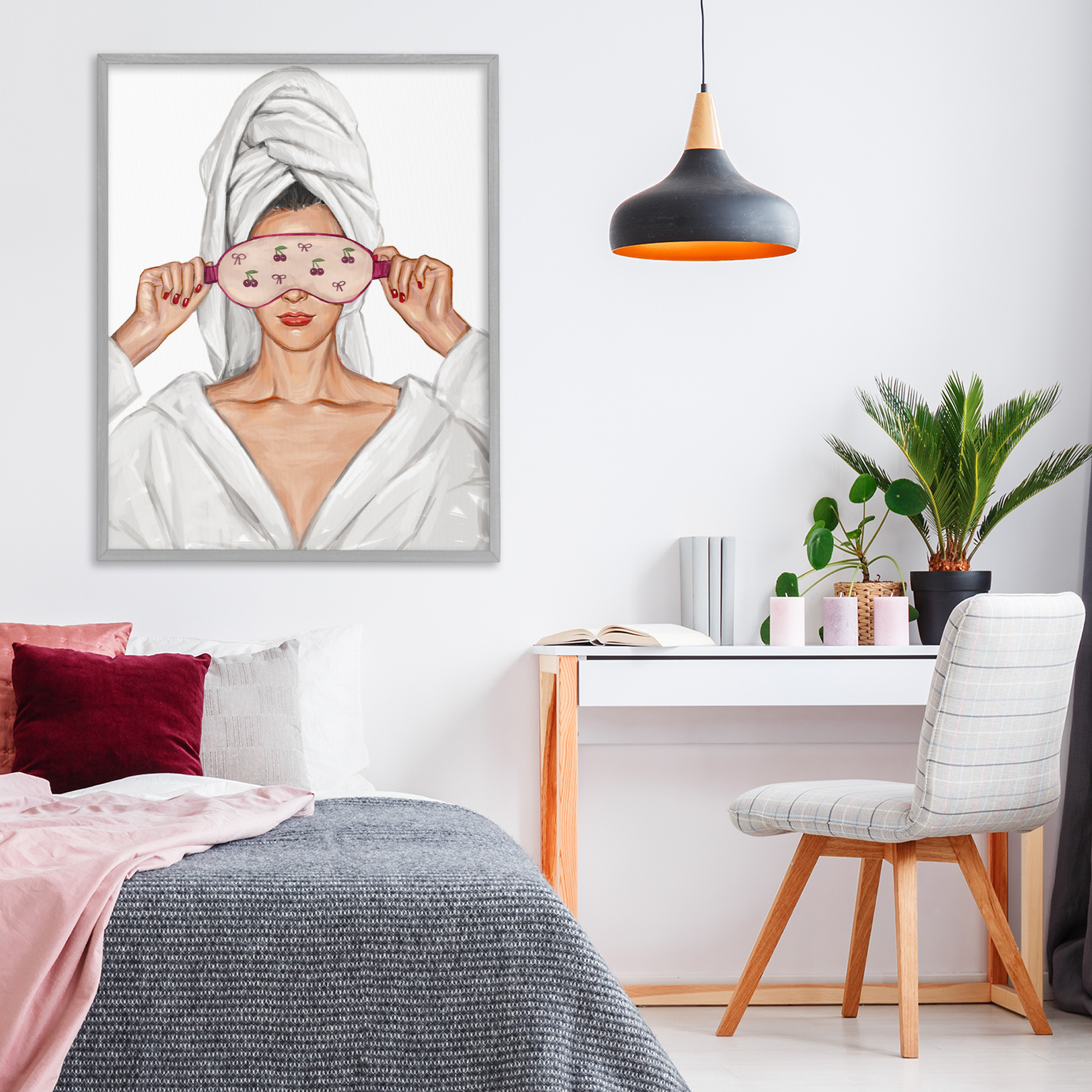 Cherry Eye Mask Fashionista Gray Framed Giclee Art, design by Ziwei Li