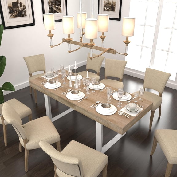 78.74" Extendable Dining Table for 6 8 10 Person, Modern Farmhouse Expandable Kitchen Table, Large Long Wooden Expanding Table with White Metal Base, Expandable Dining Room Table , Oak