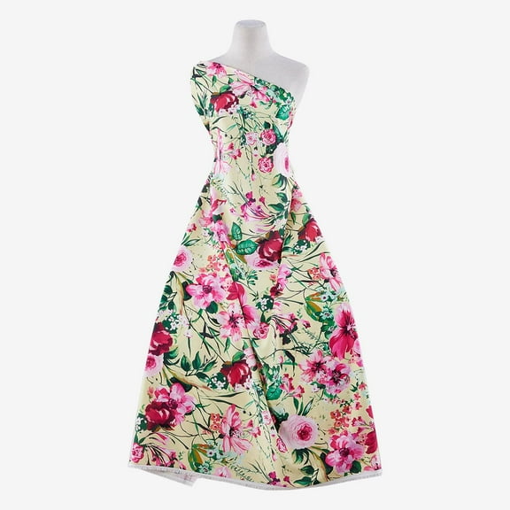 Zelouf Zs1801H Print St Poly Satin , Sewing, DIY, Crafts Fabric by the Yard, 537 Yellow/pink, 3 Yard