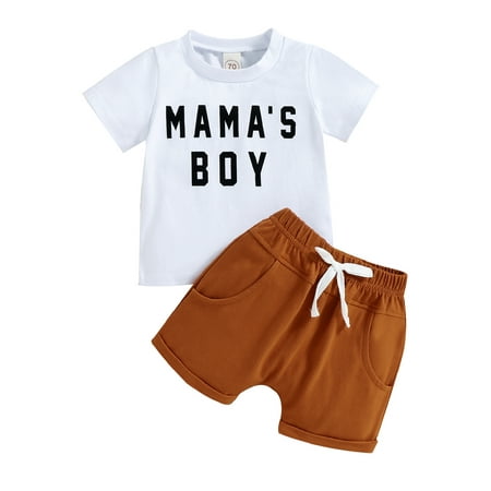 

One opening 2 Pcs Infant Baby Boys Casual Suit Letter Printed Short Sleeve Tops + Patchwork Pockets Short Pants