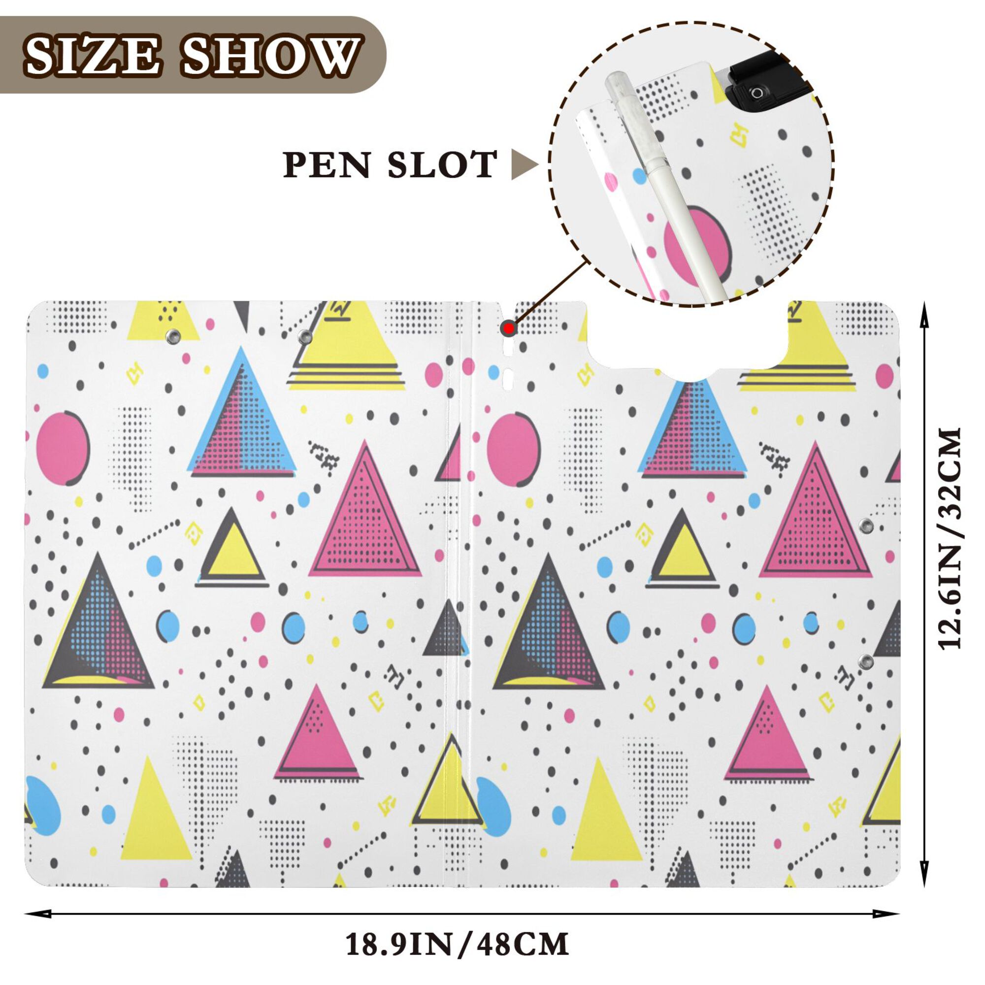 FORMRS A4 Clipboard Folder with Pen Holder Horizontal Foldable School Office Binder, Pink Simple Shapes