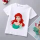thumbnail image 3 of Camiseta de algodón con estampado de princesa sirena para niñas de la marca Disney, ropa de princesa Ariel, top de dibujos animados para niños de 1 a 9 años, regalo de cumpleaños para niños, 3 of 5